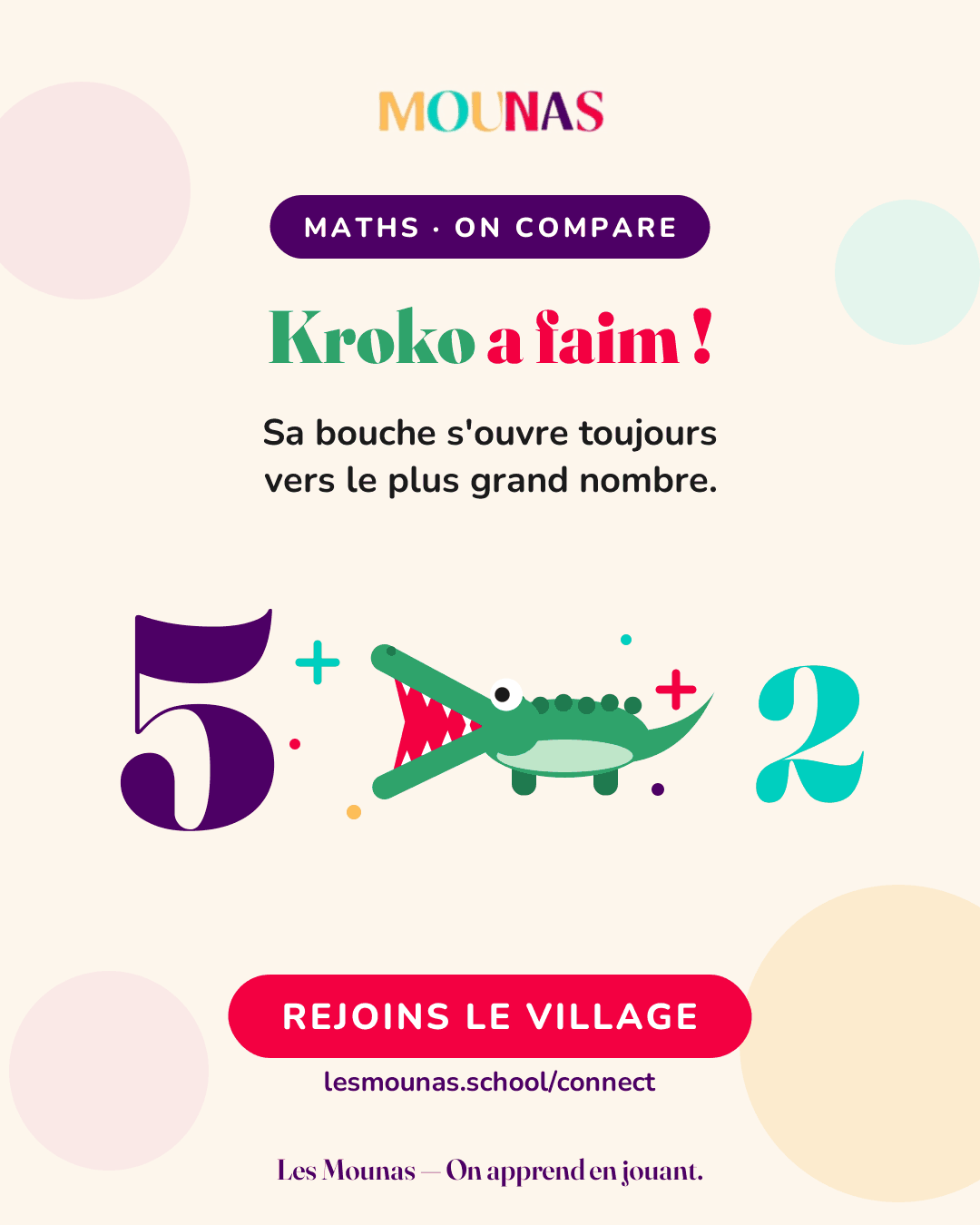 Kroko le crocodile ouvre sa bouche vers le 5 : 5 est plus grand que 2